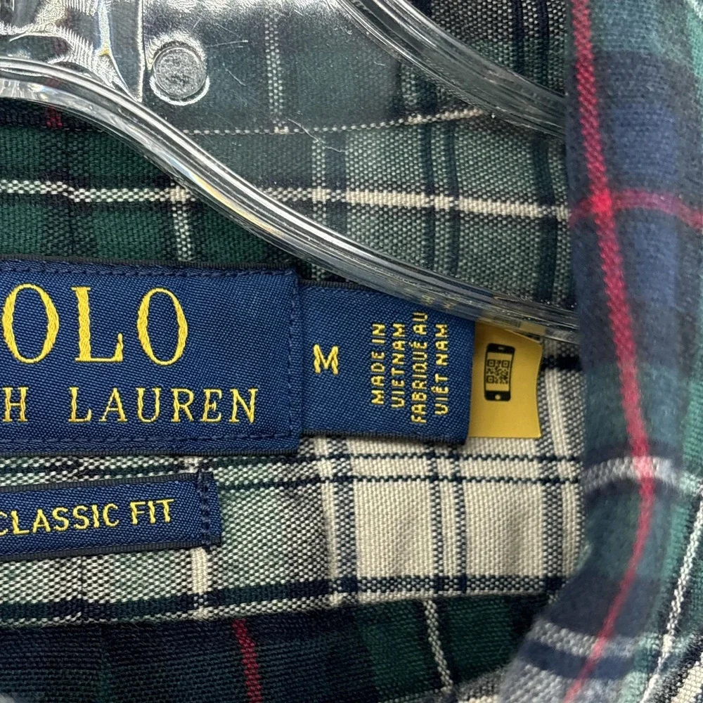 Polo Ralph Lauren Shirt Mens M Green Plaid Classic Fit Button Down Long Sleeve